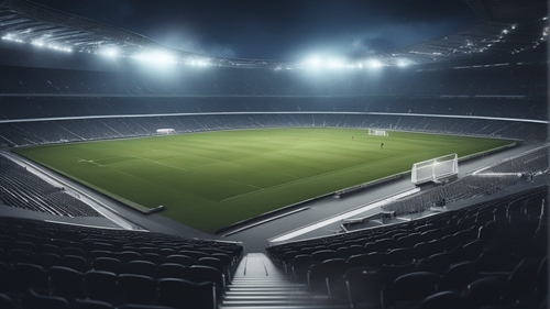 Un estadio de fútbol vacío por la noche