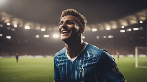 Un futbolista de aspecto satisfecho con un polo azul